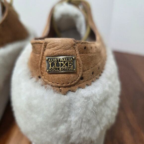 Australia Luxe Collective Suede And Sherling Tan and White Platform Oxford Sz 7 - Picture 9 of 16